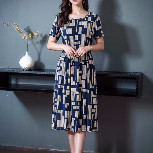 
Dengsentu Guangzhou 13-row high-end women's dress middle-aged women's summer cotton silk mother's short-sleeved color 683 to 5 colors XL 100Jin [Jin equals 0.5 kg]