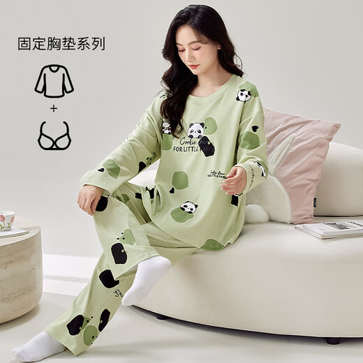 Catman Spring- und Herbst-Frauen-Langarm-Pyjama mit Brustpolster integriert Baumwolle große Hauskleidung im Sommer und Winterstil dünn und lose HRY1049 m (Empfohlen 75-95 Jin [Jin Equals gleich 0,5 kg])