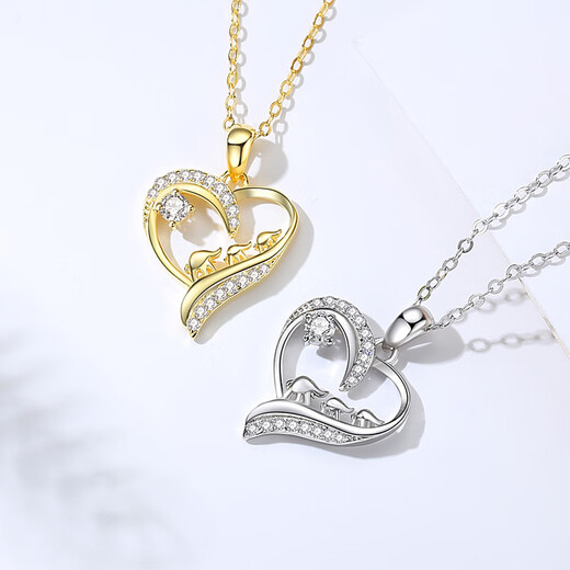 Wanlifu Kreative Liebe S925 Sterling Silber Halskette für Frauen Diamond Herzform Mode drei Elefanten Europäische und amerikanische Schlüsselbeutel Kette grenzüberschreitend Neue Stil D699 Platin (mit Kreuzkette) 925 Silber