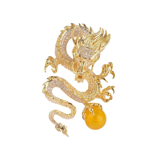 WOUG Golden Dragon Playing with Pearls 2024 Year of the Dragon New Year Gift Zodiac Chinese Style Dragon Brooch Men's and Women's Suit Accessories Pins Golden Dragon Playing with Pearls