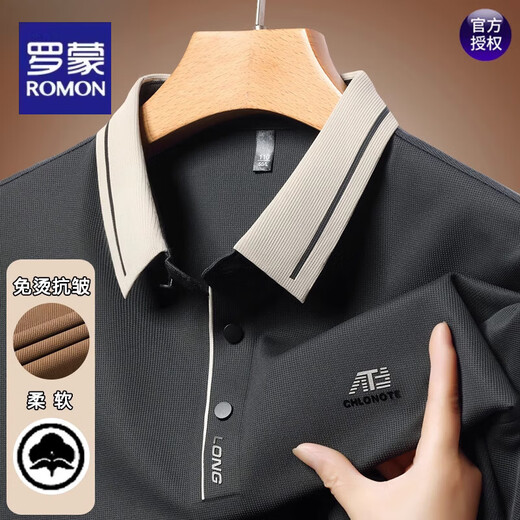 ROMON men's long-sleeved T-shirt 2025 Spring and Autumn New Business Leisure Loose Lapel Base POLO shirt T-shirt top Men 16823 Light Green M 165 [Suggested 95-120 Jin [Jin equals 0.5 kg]]