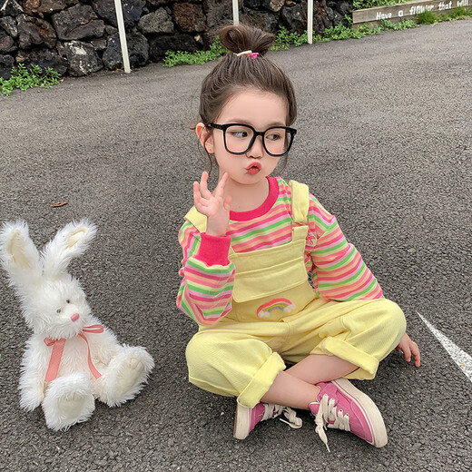 Весенний комбинезон Han and Tang Beibei для девочек, новинка 2025 года, детская весенне-осенняя модная детская одежда в западном стиле, весенняя одежда для маленьких девочек, розовый комбинезон, костюм 120 (рекомендуется 105-115 см для детей 4-5,2 лет)