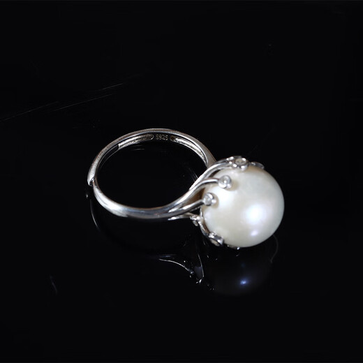 Fujiujinzhengyuan natural freshwater pearl 925 silver ring women's niche light luxury high-end adjustable open index finger ring silver (s925 silver + freshwater pearl 9-10mm)
