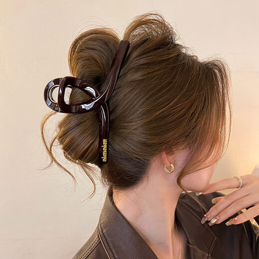 BARY REEF Large Cross Letter Clip Women's Sensational Updo Shark Clip Back of Head 2025 Hair Clip Chocolate Brown Large Letter Clip About 13cm