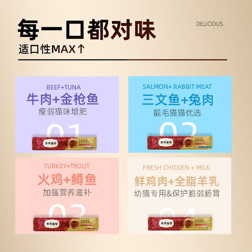 弗列加特 96%高肉含量主食营养猫条 成猫湿粮猫条 牛肉金枪鱼15g*50支
