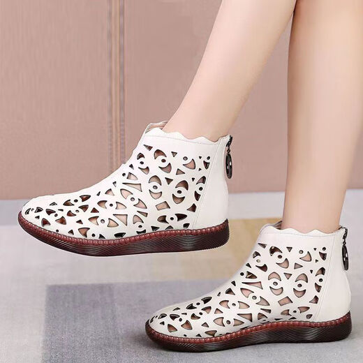 Nyckjk Rindfleisch Sehne Sohle Sandalen für Frauen im Sommer Hohlloch hohe obere Sandalen flache Sohle weicher Sohle nicht rutscher Mutterschuhe Casual Trend 9902 Schwarze Stoffschuhe 35