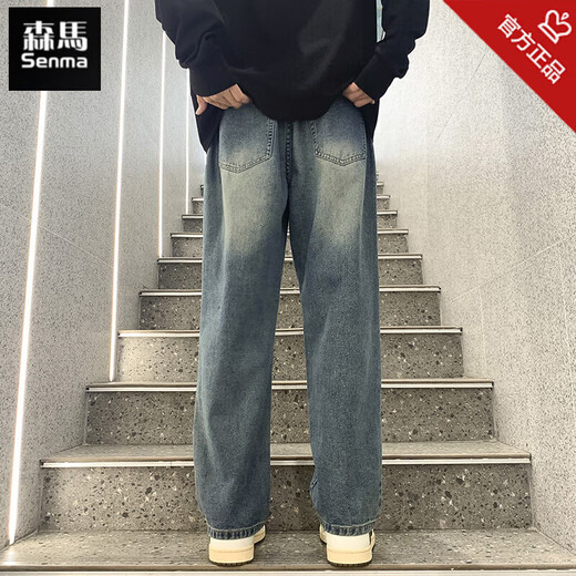 森马（Semir）松紧腰牛仔裤男士款宽松阔腿2025春新款vibe复古男生直筒裤子 牛 森马牛仔裤K693磨白灰 加绒 3XL