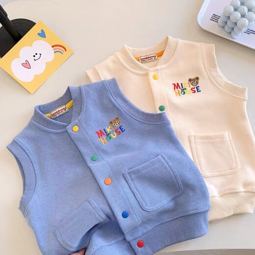 FANCYCHIC Japanese children's clothing children's vest spring and autumn new style boys and girls style vest vest pocket vest jacket blue 100 recommendations (90-100cm)