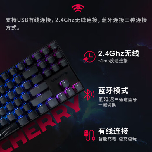 Cherry Cherry MX8.2 XAGA Obsidian Series Wireless Bluetooth Drei-Mode-E-Sport-Gaming Mechanische Tastatur RGB Light Effect Triple-Transparent PBT-Tastaturkap-kompatibel mit MAC-System Xaga-Meteor Tea Roll-Export Arms Waffenbox