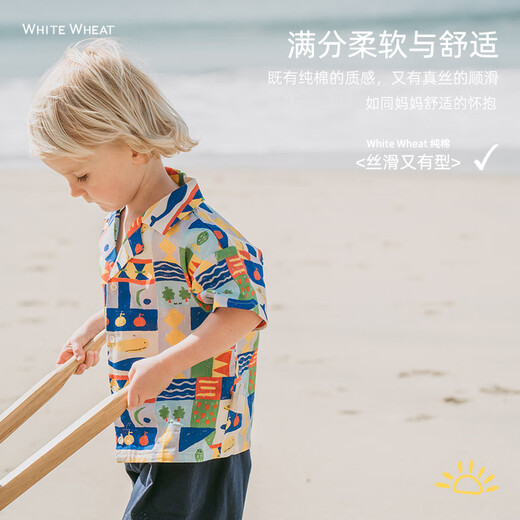 White wheat children's 2024 new summer pure cotton shirts for men and women baby summer casual floral shirts summer style color 73 80cm