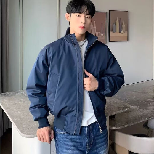 Star Reaching Boys Three-piece Flight Jacket Cotton Jacket Men's Winter Thickened American Cotton Jacket Work Wear Short Suit Baseball Uniform Black Cotton Jacket + Pure Black Long T + Black Jeans XL