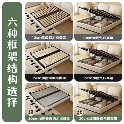 Fermax (Freemax) Minimalistische Lederkunstbett Festholzbett 1,5 Meter Hauptschlafzimmer Großes Bett Doppelbett Italienisches Lederbett Weichpack Bett-A826 [Top-Layer-Kalbskin + 9d Vollgeschwindige Ribs-Rahmen mit 1500 mm*2000-mm-Rahmenkonstruktion