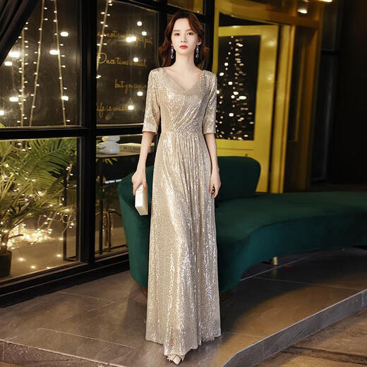 Su Lai champagne color Xi mother-in-law spring and summer style mother-in-law mid-length skirt can usually be worn at weddings and high-end mother-in-law dresses. Champagne gold mid-length skirt length 100 L L (recommended 110-120 Jin Jin equals 0.5 kg)