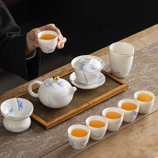 羊脂玉琉璃泡茶专用喝茶茶具套装2024新款家用办公茶杯套装 9274羊脂玉敦煌飞花---礼盒装