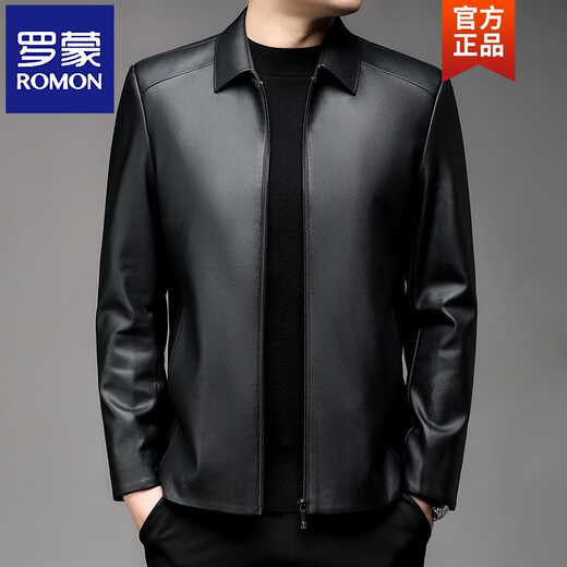 ROMON Haining leather jacket men's business casual lapel imitation cowhide black leather jacket middle-aged and elderly short leather jacket black M recommended 125Jin Jin equal to less than 0.5kg
