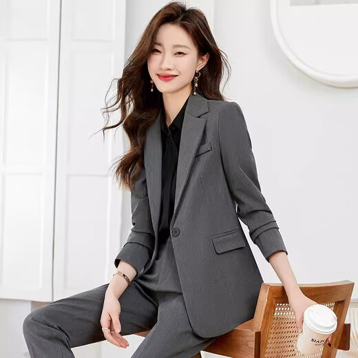 Punizi suit suit for women spring and autumn new Korean style professional wear fashionable temperament college student suit formal work wear overalls SY6528# gray suit + white shirt + pants 4XL