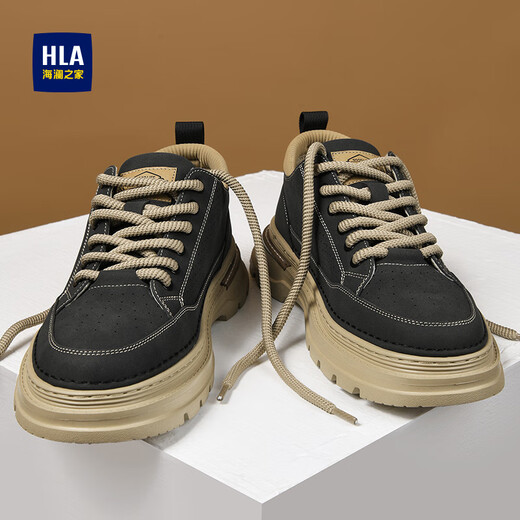 Hailan Home (HLA) Herrenschuhe Sommer 2025 Neue Freizeitschuhe Retro atmungsaktive Arbeitsschuhe erhöht Anti-Rutsch-Martin-Schuhe der Herren-Schwarzpuppe atmungsaktiv 42