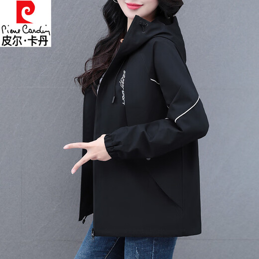 Pierre Cardin veste mince veste pour femmes au printemps et automne 2025 Nouvelle maman d'âge moyen Sports décontractés sports de vent à capuchon en ventre Olive Green L (126-140jin [Jin est égal à 0,5 kg]))