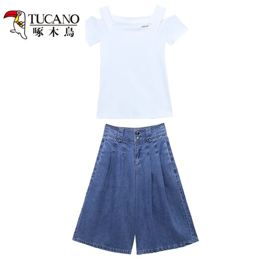 
Woodpecker Autumn Cropped Pants Dress Women's 2025 New Loose Six-point Five-point Mid-Pants Tiansi Thin Wide Leg Jeans Shorts 831# Blue Cropped Pants M