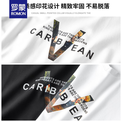 罗蒙（ROMON）2025春秋长袖t恤男薄款莫代尔棉秋衣黑色潮流印花打底衫内搭上衣 15122白色 (适合95115斤) M