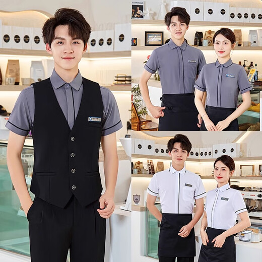 Punizi Hotel KTV Work Clothes Vest Set Catering Western Restaurant Hotel Hot Pot Restaurant Cashier Female Waiter Uniform Male (Male) Gray Shirt + Black Vest XL