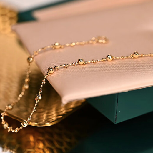 Kechu 18k gold plain gold faceted beaded bean bracelet, worn alone and stacked, exquisite and romantic ROKEKE 18k gold, it is recommended to be 1cm larger than the hand circumference 16cm