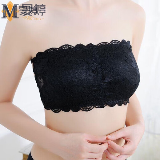 Min Ting lace edge cross-strap transvestite tube top with breast pads women's underwear one-piece cd bra men's large size black L