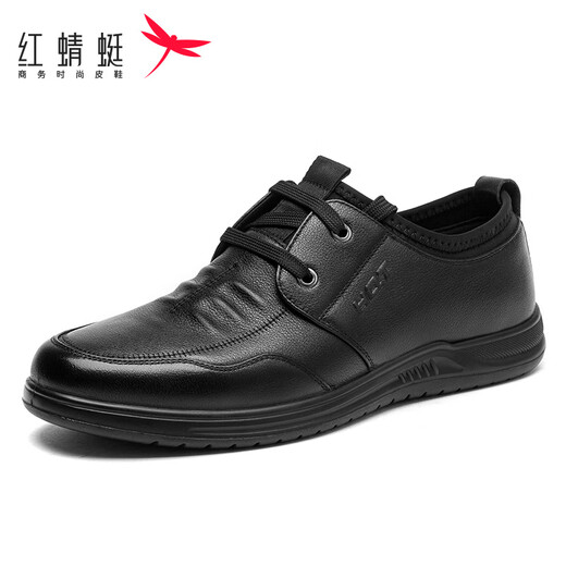 Red Dragonfly (RED DRAGONFLY) men's shoes Spring 2025 new flat-soled lace-up breathable leather casual leather shoes for men middle-aged and elderly daddy shoes Black Single-layer WTA15268 38 (240mm)