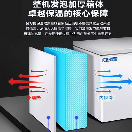 美凌美智系列冰柜商用大容量全冷冻卧式冷藏冷冻双温家用冷柜展示柜 688铜管双温【一边冷藏一边冷冻】