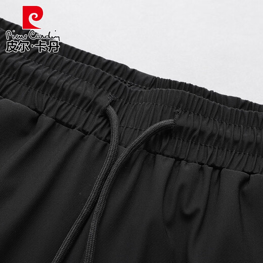 Pierre cardin ice silk summer large size sports men's pants running quick-dry pants men's plus fat plus big fat father middle-aged and elderly trousers 6167 style tie-mouth black L