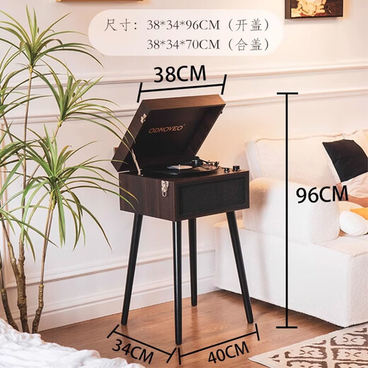 Otieno European-style simple multi-functional vinyl record player radio gift Bluetooth audio retro model room record player home floor-standing phonograph free record with order, walnut color (free Tsai Chin + music USB disk with order)