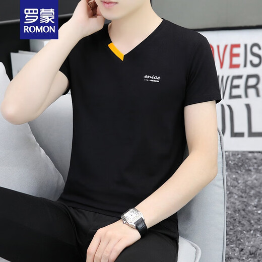Romon Men's Vêtements 2025 Nouveau t-shirt à manches courtes pour les jeunes hommes en V Coton Slim-ate
