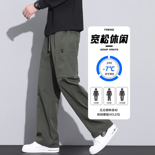 啄木鸟休闲裤男士夏季美式潮牌阔腿工装裤子男宽松直筒休闲男裤 9856军绿色 M