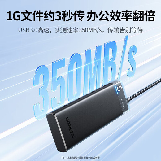 绿联CM653 USB3.0分线器4口HUB集线器拓展坞转换器带Type-c供电 USB3 USB3.0分线器4口黑色1米45580