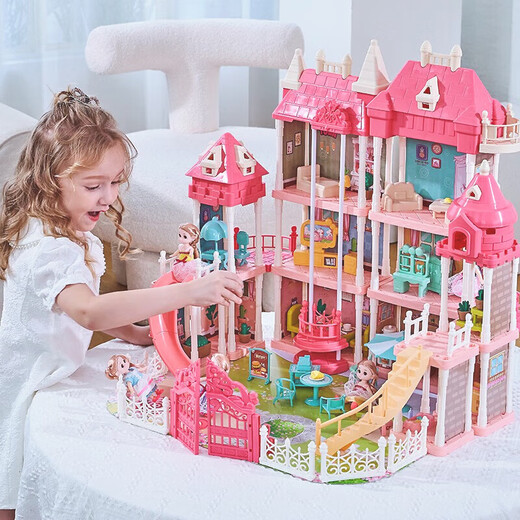 Yunya joue des jouets de maison pour animaux de compagnie et cadeaux d'anniversaire pour enfants nouveaux jouets de villa pour animaux de compagnie âgés de 3 à 6 ans. Super grandes bébés Villa-4 à trois étages + lumières LED