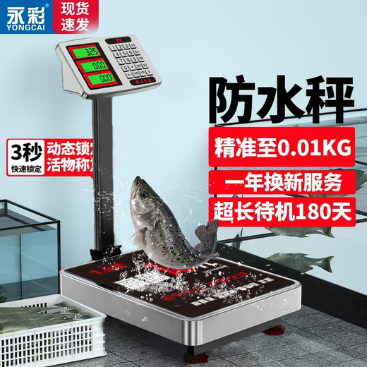 永彩（YONGCAI）电子秤防水商用不锈钢耐用称精准家用称重落地台称水产海鲜快递秤工业摆摊卖菜地磅秤 150公斤30*40耐锈全防水强蓄电可折叠后仰