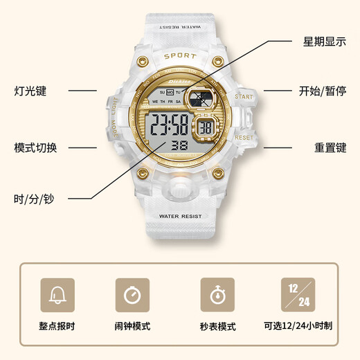 Dickies Electronic Watch Student Watch Chronograph Transparent Sport Luminous wasserdicht Chronograph für Kinder Cl-680 Rot
