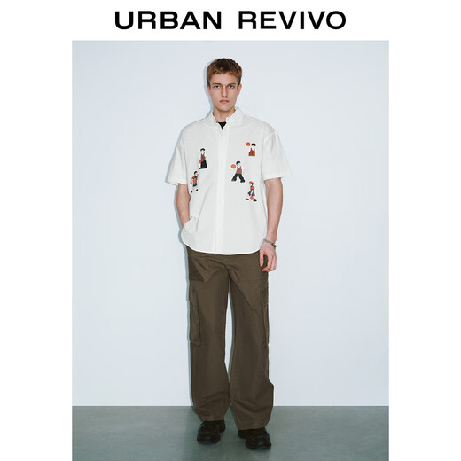 UR2025 summer new men's trendy casual and loose contrast printed cardigan shirt UMV250025 white L (XL-XXL)
