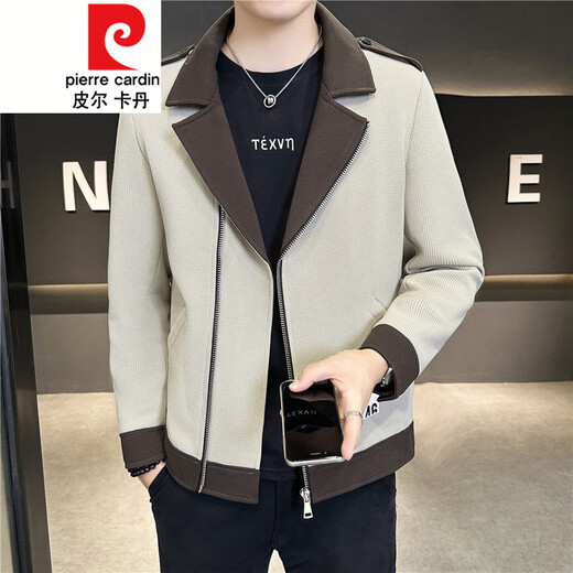 Pierre Cardin British yuppie men's suit jacket short windbreaker design sense casual suit spring and autumn men's jacket beige M