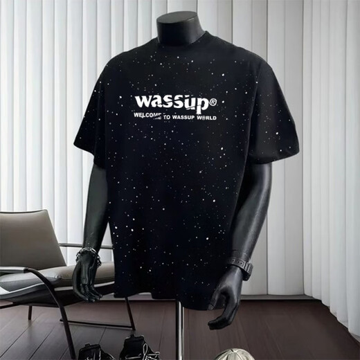 Jinrenchu 2025 Été Nouveau American Star T-shirt lourd à manches courtes Ins Ins Round Round Col Top polyvalent M7 Black à manches courtes 733 S
