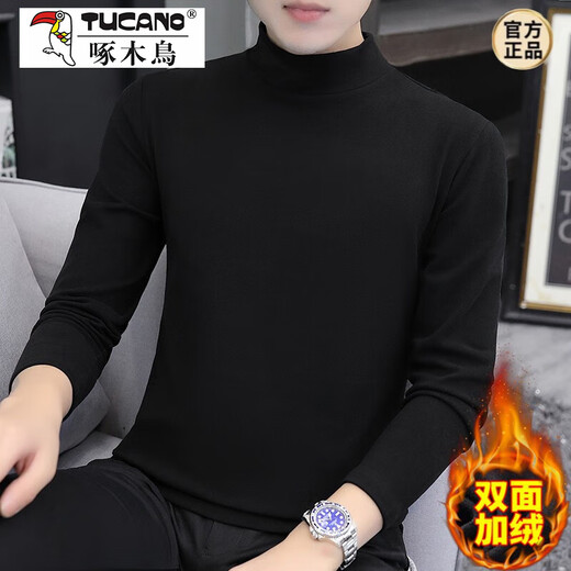 Woodpecker (TUCANO) German velvet long-sleeved T-shirt for men 2024 autumn and winter thermal underwear slim half turtleneck autumn coat bottoming shirt for men brown XL recommended 115-130 Jin Jin equals 0.5 kg