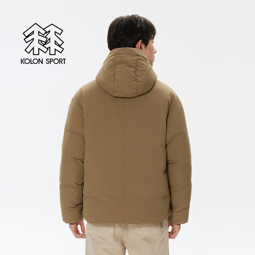 KOLON SPORT/Kolon mid-weight down jacket, windproof and water-repellent seamless short hooded goose down jacket for men and women LUDJ4WTT03-CA camel M