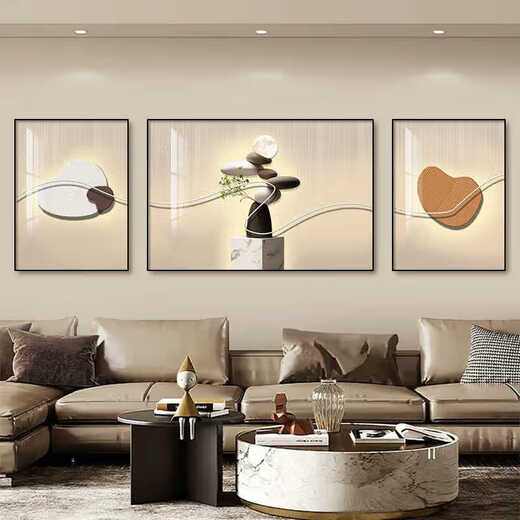 Huaixue modernes Licht luxuriöser Wohnzimmer Dekoration Maltriptychonmale High-End-Sinnesstein für Sofa-Hintergrund Wandhängemalerei Atmosphärische Wandmalerei T12358 Links und rechts 60*80 Middle 110*80 Kristallporzellan Diamant-ingelobte Aluminiumlegierung schwarzer Rahmen
