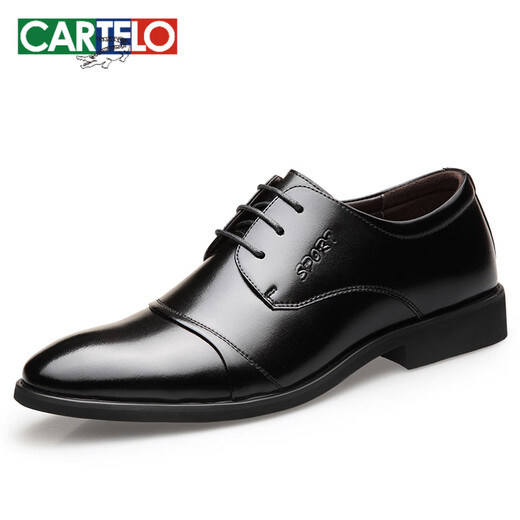 CARTELO Leather Shoes Men's Real Leather Spring New British Business Casual Variety Youth Official Men's Shoes Korean Style Trendy Wedding Shoes 9905 Black 38