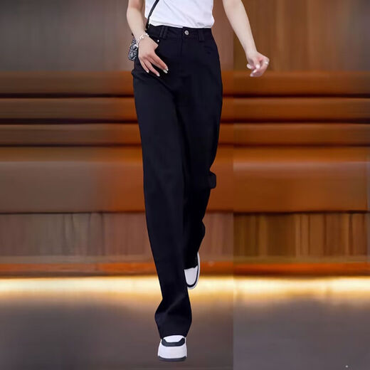 皮尔卡丹白色窄版阔腿牛仔裤女春夏2025新款薄款女裤高腰显瘦休闲直筒裤子 白色9921 S 【推荐80-95斤】