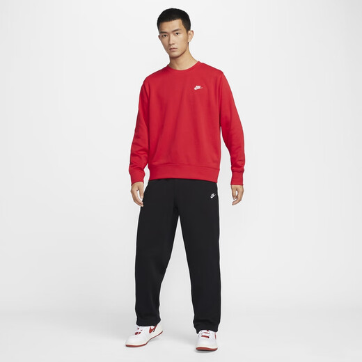 耐克（NIKE）官方男子法式毛圈上衣秋季圆领卫衣刺绣柔软舒适FN3889 657大学红/白 XL