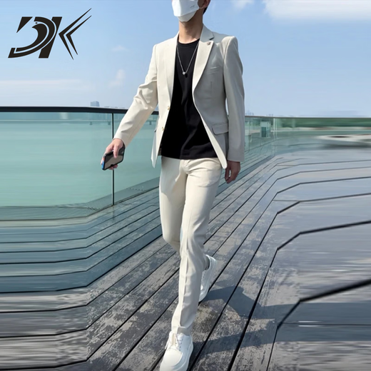 DK suit men's spring and summer new British style business formal wear Korean style trendy slim handsome casual suit off-white two-piece set L 114-125Jin Jin equals 0.5 kg
