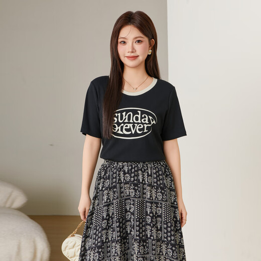 采多宝·蔡（CAIDOBLE）采多宝大码女装胖mm2025夏季新款撞色宽松休闲印花上衣EXZ2677 粉色 5XL （适合190-210斤）