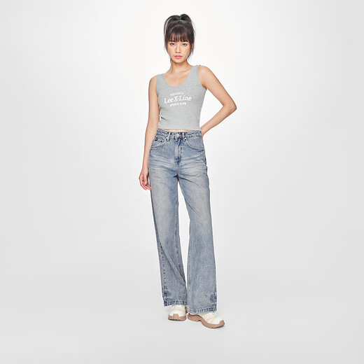 Lee Zhang Linghe endorses 25 new product 428 lazy pants comfortable high waist straight leg light blue wide leg women's jeans light blue 26