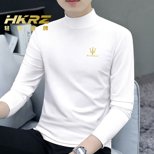 HKRZ high-end brand men's half turtleneck long-sleeved T-shirt men's spring, autumn and winter new slim casual bottoming shirt trendy top black/M240/no velvet 2XL (180) Recommended weight 145-160Jin Jin is equal to 0.5 kg
